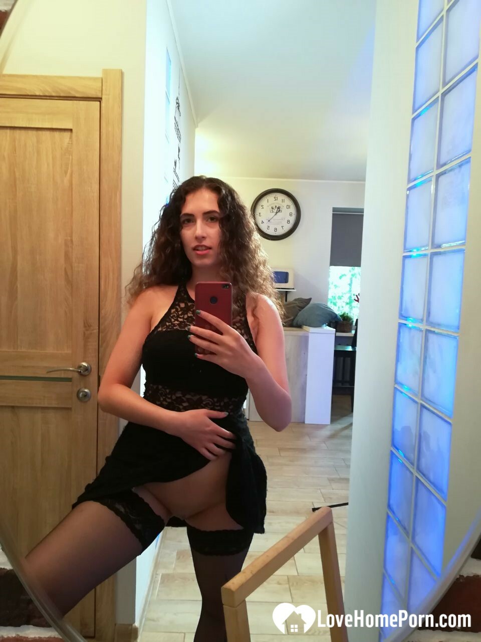 Kinky cutie trying on some black lingerie — 40
